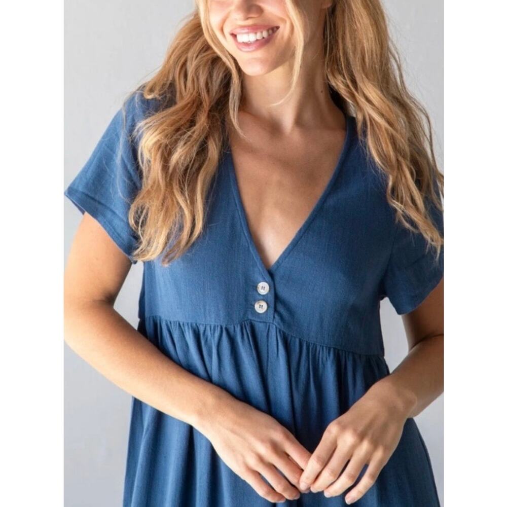 Natural Life Blue Avery Wide Leg Linen Blend Jumpsuit Sz.XS/S - Picture 4 of 16